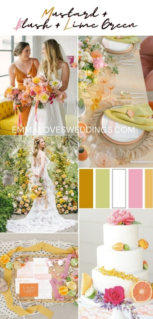 Mustard, Blush pink and Lime green Spring wedding colors