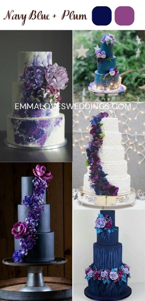 Navy blue and plum wedding cake ideas
