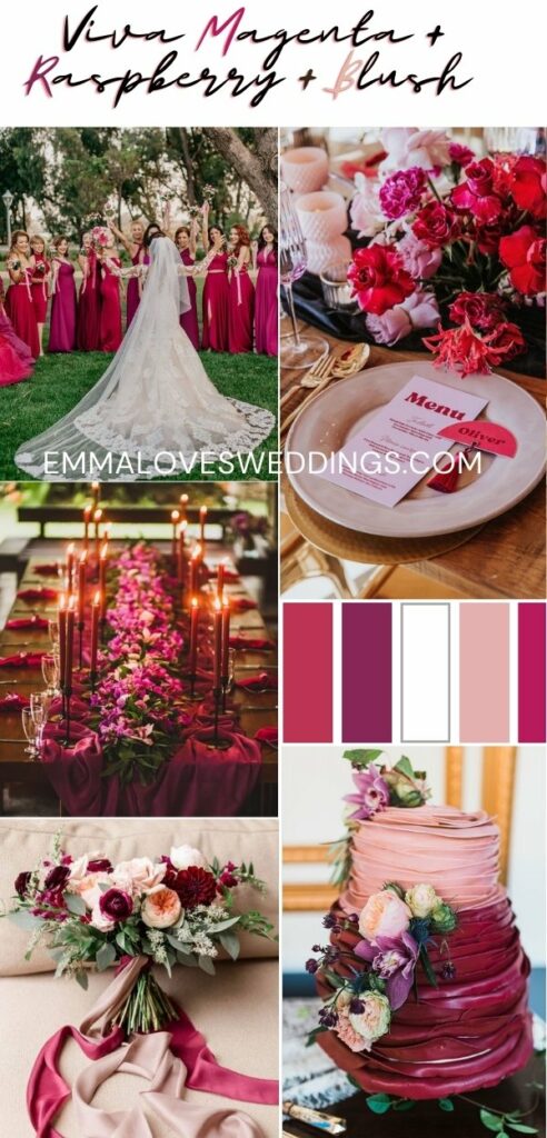Viva magenta, Raspberry and Blush fall wedding color palette