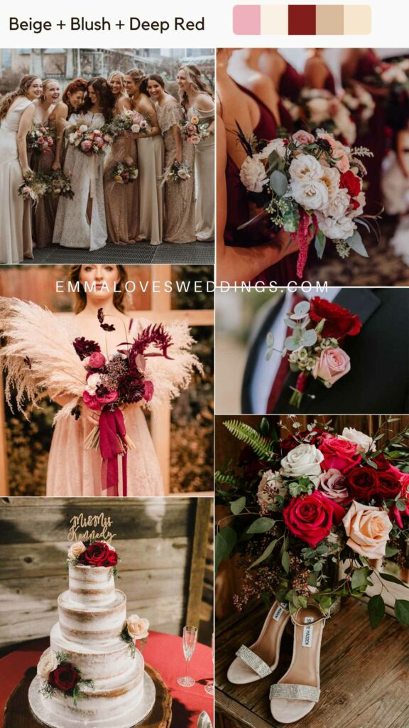 beige blush and deep red neutral wedding color palette