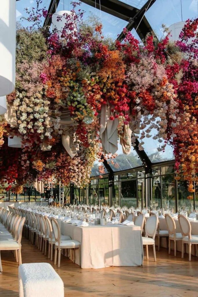 budget friendly wedding decor with hanging installations