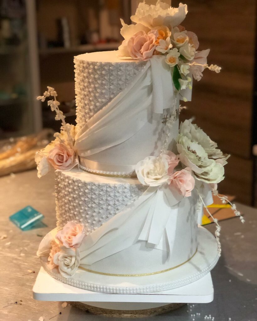edible pearl beaded boho inspired wedding cake
