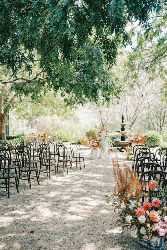 elegant garden wedding ceremony setup