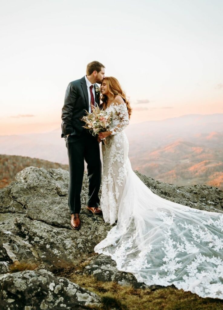 outdoor boho wedding with mountain backdrop