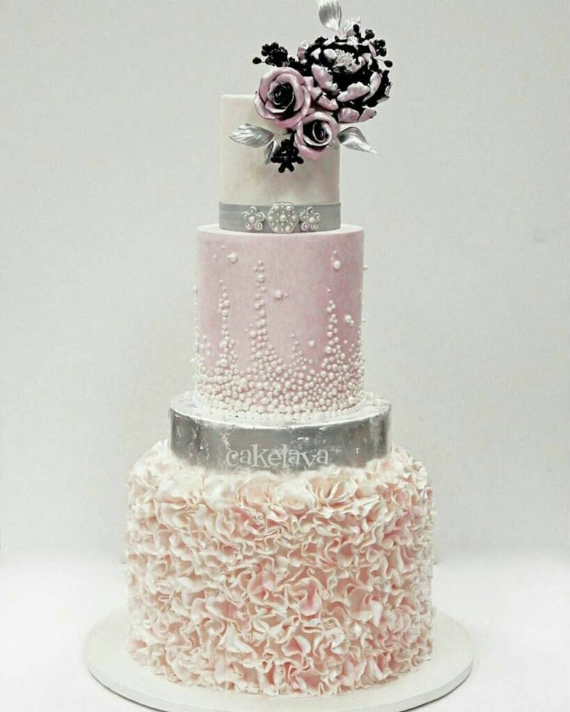 romantic lilac pearl adorn edible ruffle wedding cake