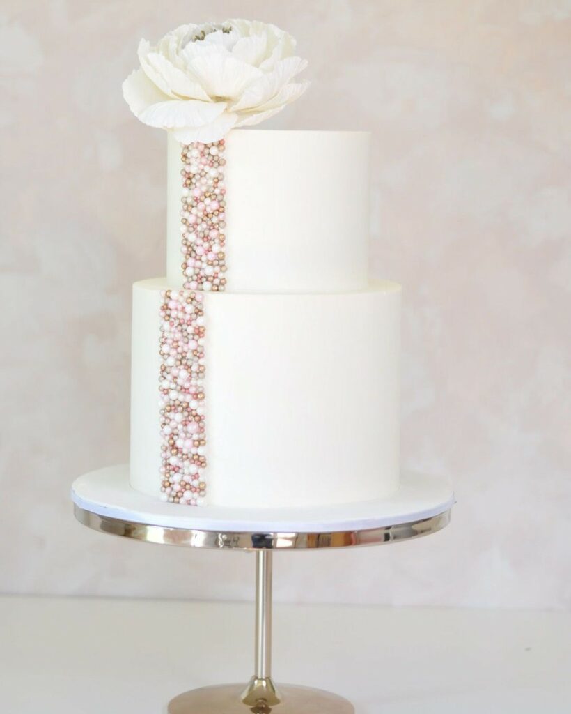 simple multi pearl detail wedding cake