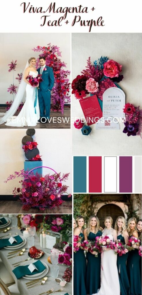 viva magenta, Teal and purple fall wedding colors