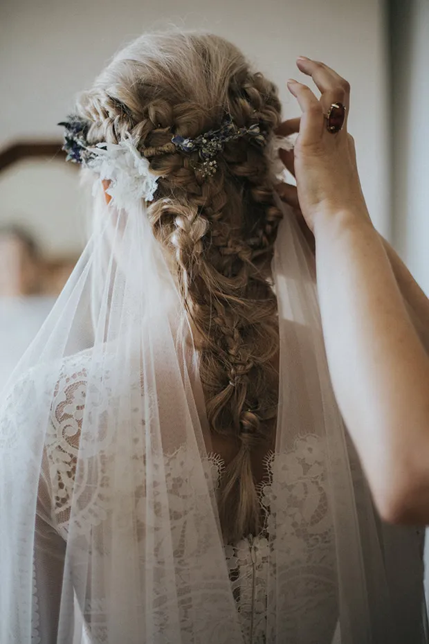 Beautiful messy bridal braids for your big day with veil