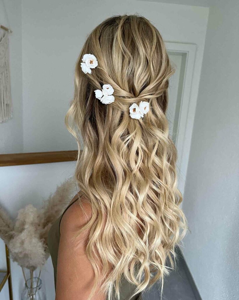 Intricate twists for your dream half up half down wedding look