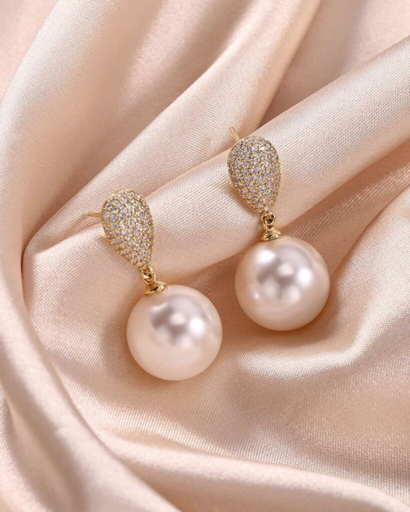 Micropaved Zircon Sterling Silver Pearl bridal Stud Earrings