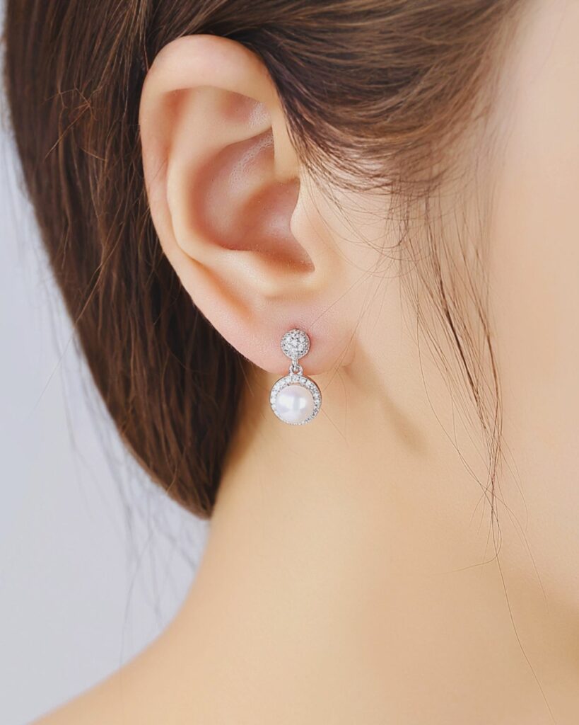 Micropaved Zirconia Freshwater Sterling Silver Pearl Stud wedding Earring