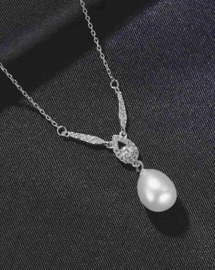Pearl drop Sterling Silver Natural Pearl wedding Necklace