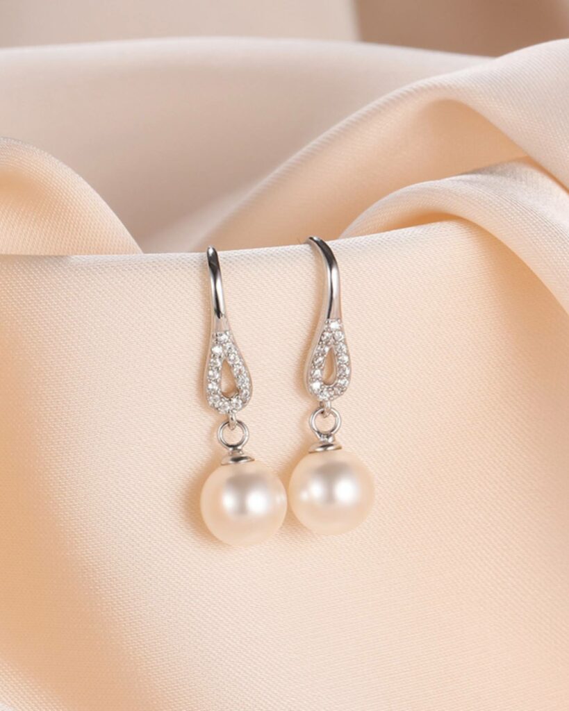 Sterling Silver Long Shell Bead Pearl bridal Earrings