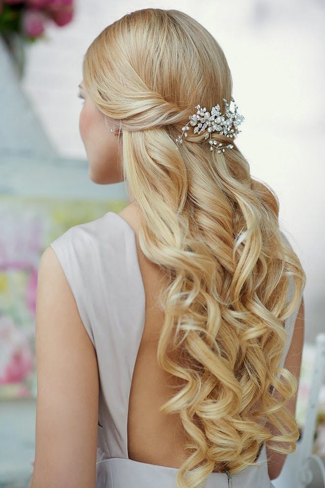 Wavy half up wedding hairstyles for long hair with clip