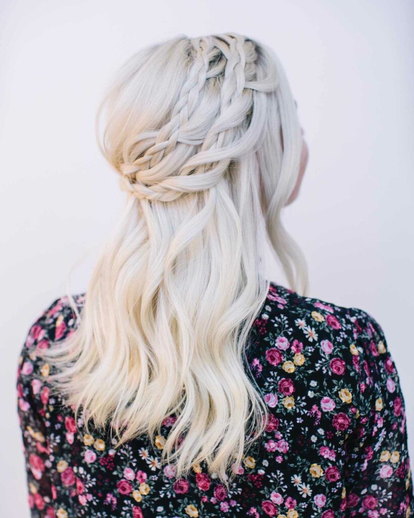 beautiful half up hairstyle for bridesmaid with braids