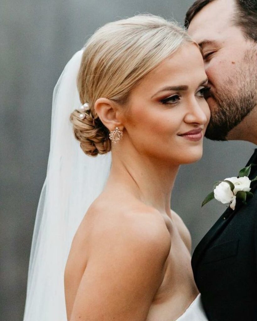 bridal veil with classic updo wedding hairstyle
