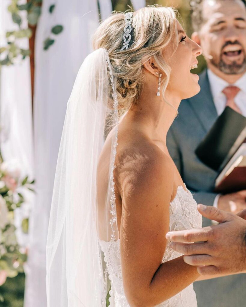 bridal veil with low braided updo