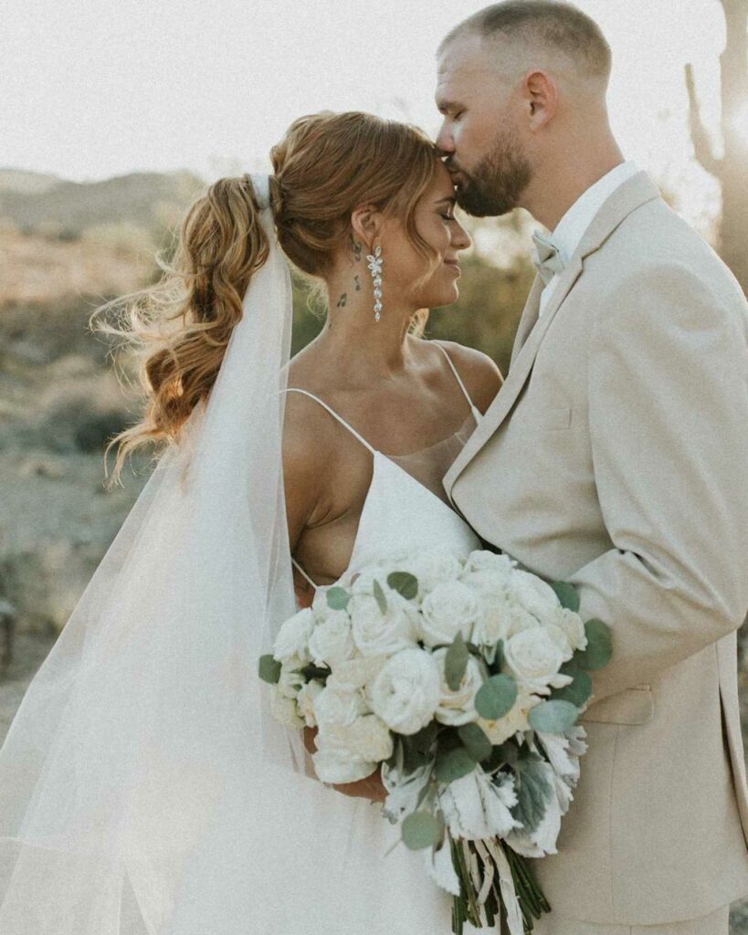 bridal wedding ponytail with classic veil