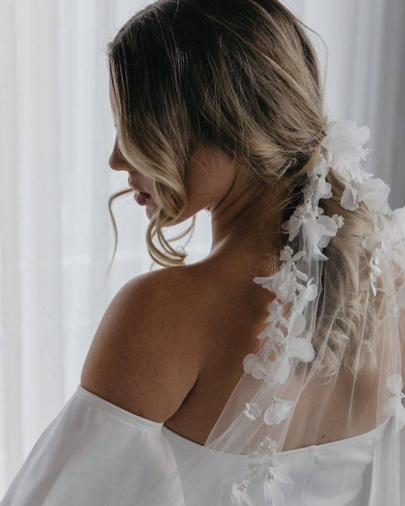 floral veil perfect with bridal ponytail
