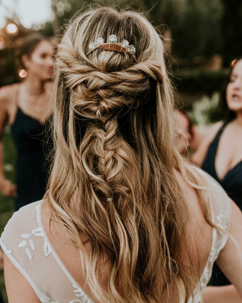 half up half down braided vintage wedding hairstyle