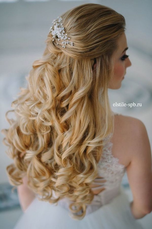 half up half down long loose curly wedding hairstyle