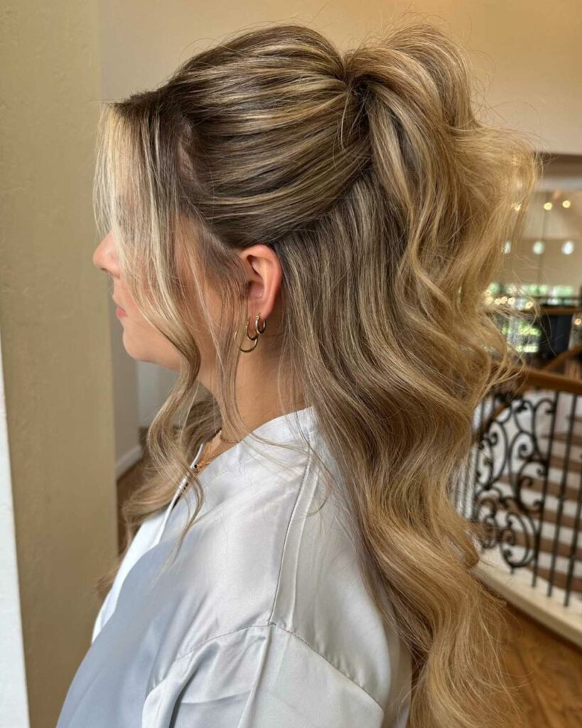 half up pony bridal hairstyle for long hair