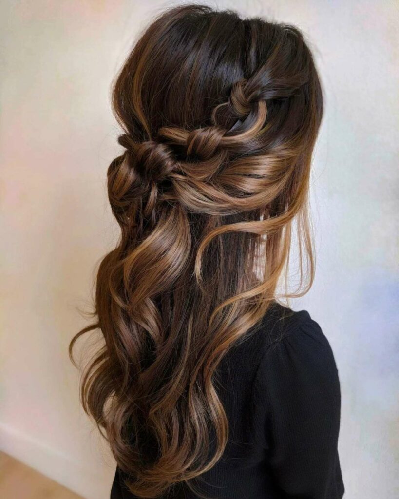 knot and little twisted half updo wedding hairstyle