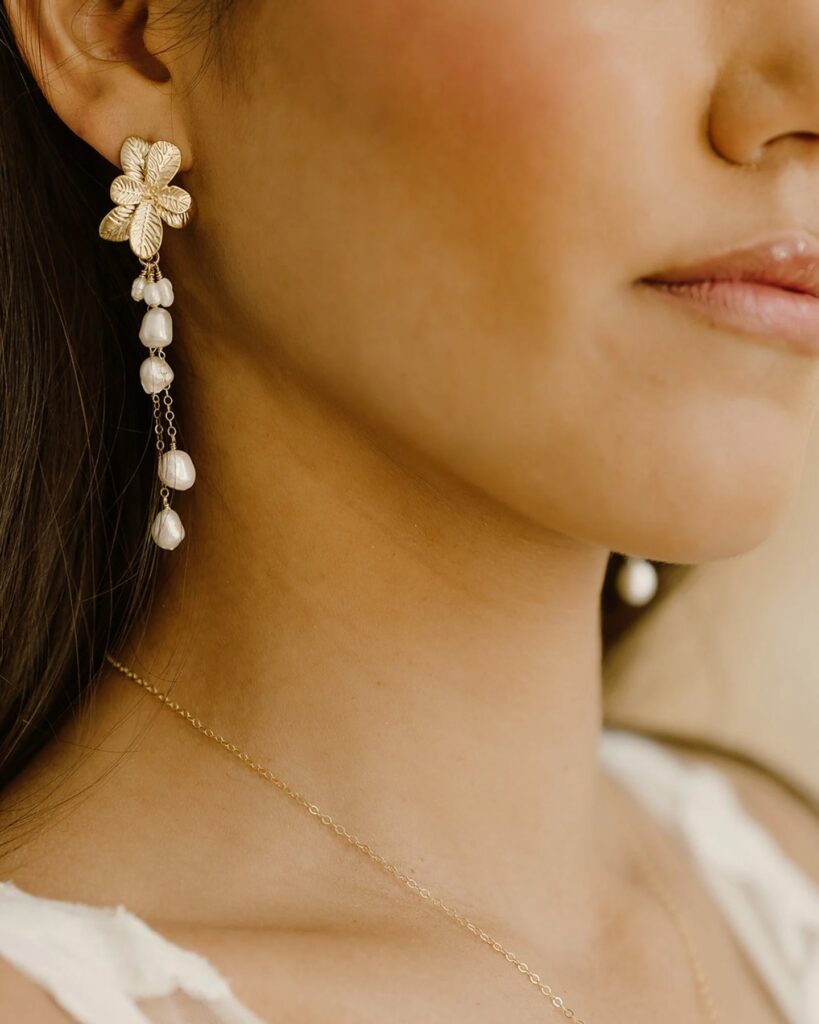 multiple delicate pearl drop dangling wedding earring for boho bride