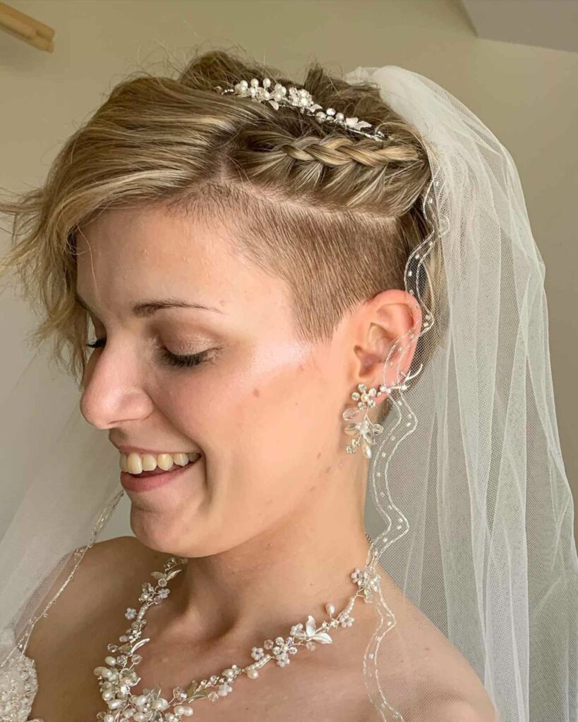pixie cut bridal hairstyle with veil