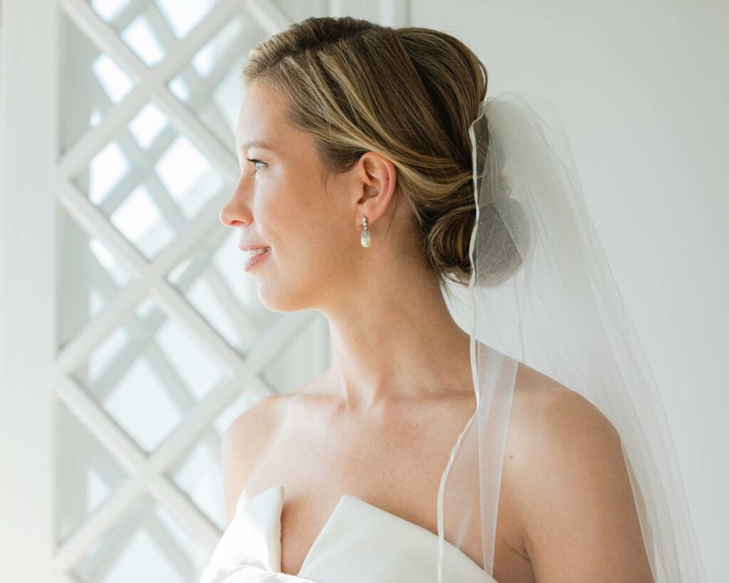 simple and easy low bun medium hairstyle for wedding with veil