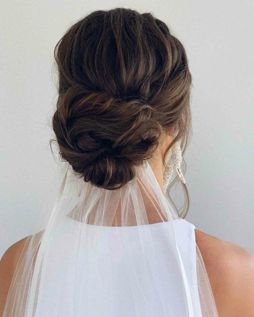 wedding veil with low updo style