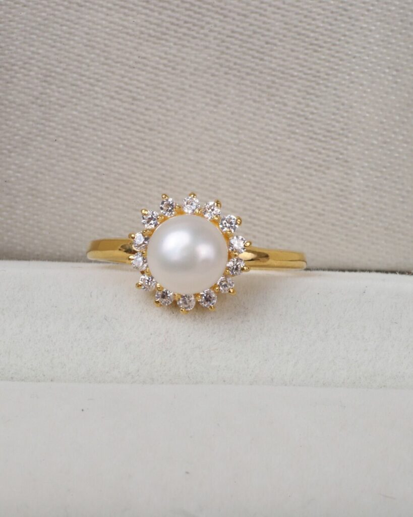 10K gold pearl art deco wedding ring jewelry set