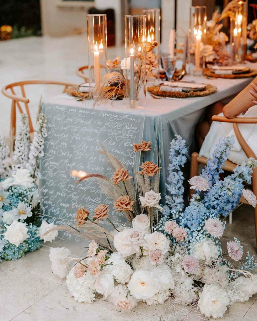 dusty blue and terracotta wedding color palette