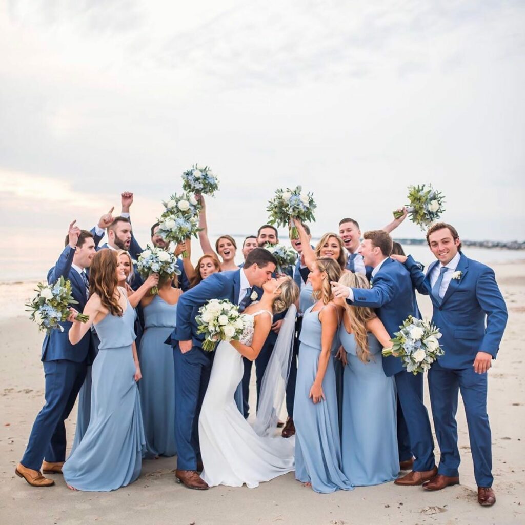 dusty blue bridal party wedding dresses