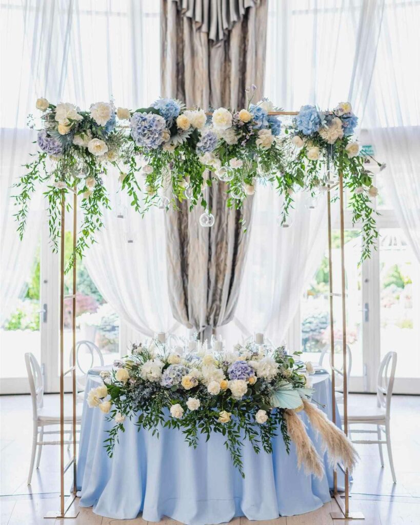 dusty blue floral wedding table decor ideas