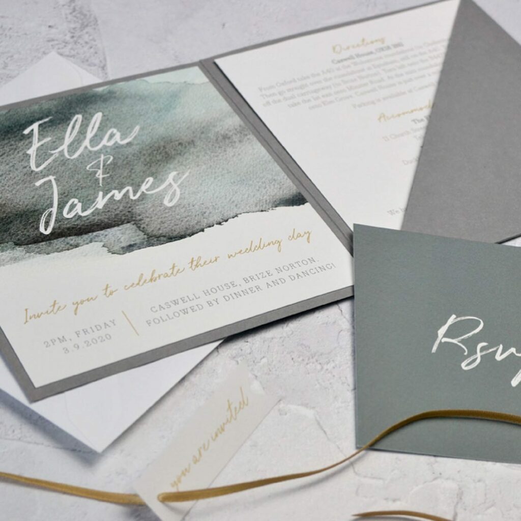 elegant wedding invitation with gold and grey colors