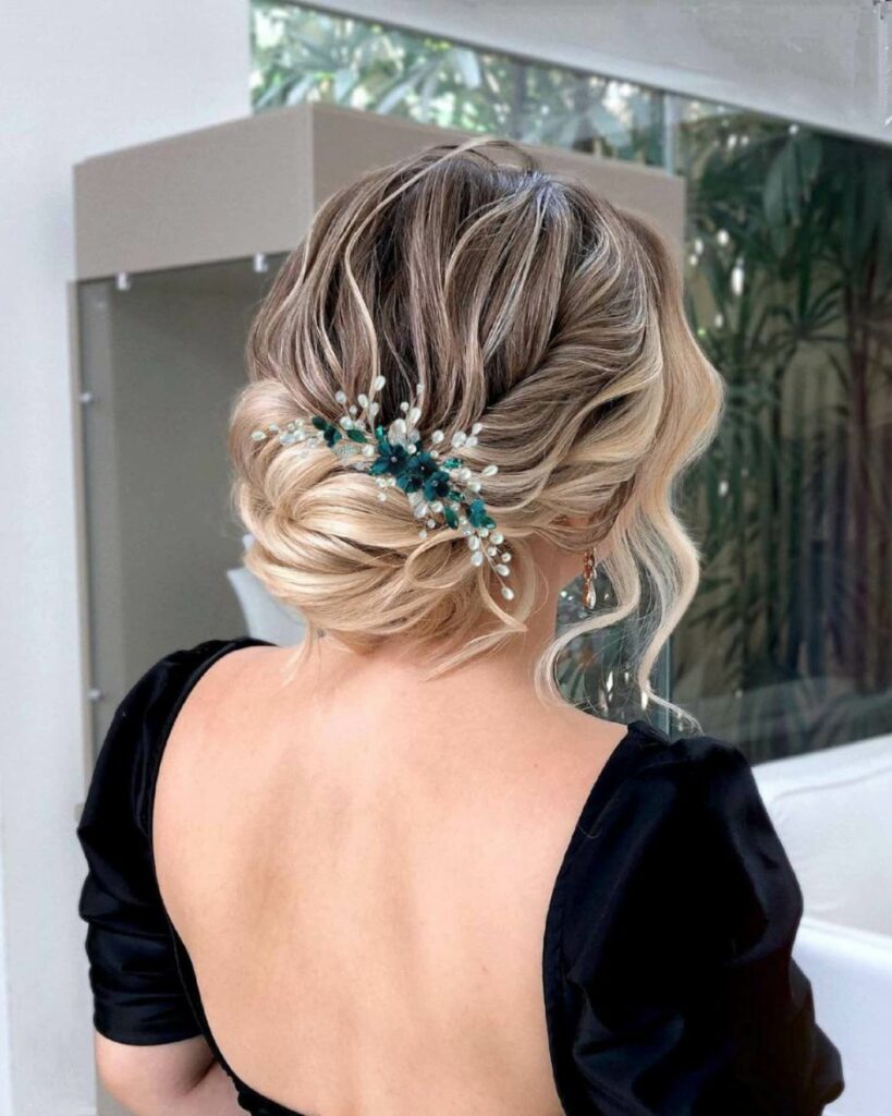 emerald and gold floral wedding hair comb