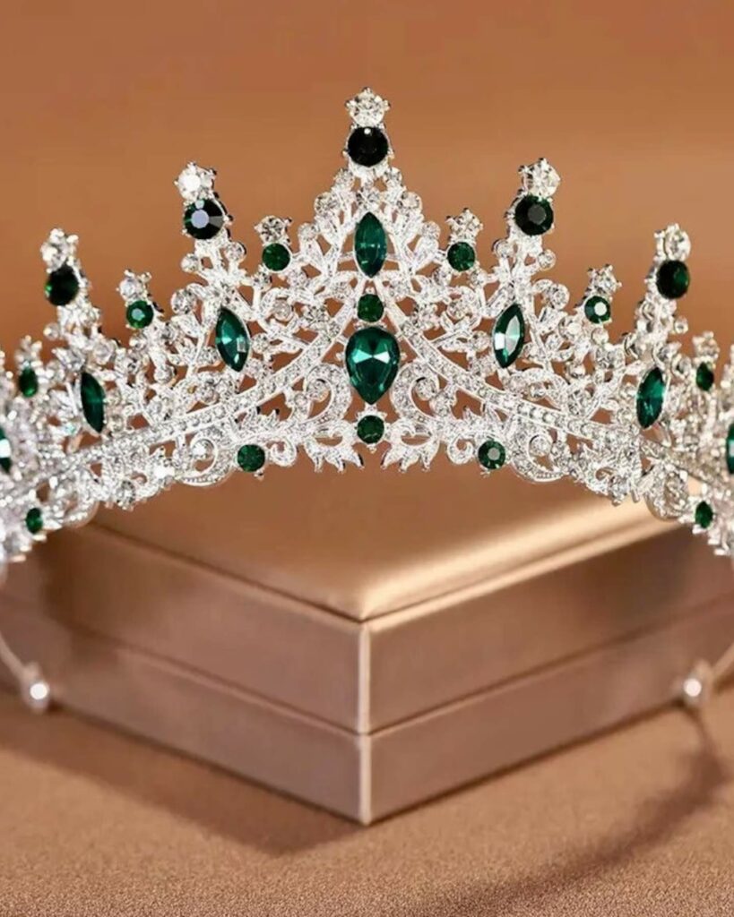 emerald green and gold bridal tiara crown