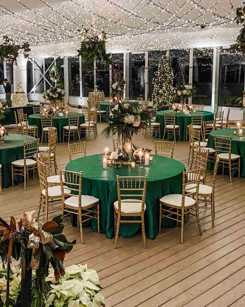 emerald green and gold outdoor festive wedding decoration ideas
