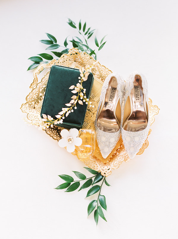 emerald green and gold wedding shoes
