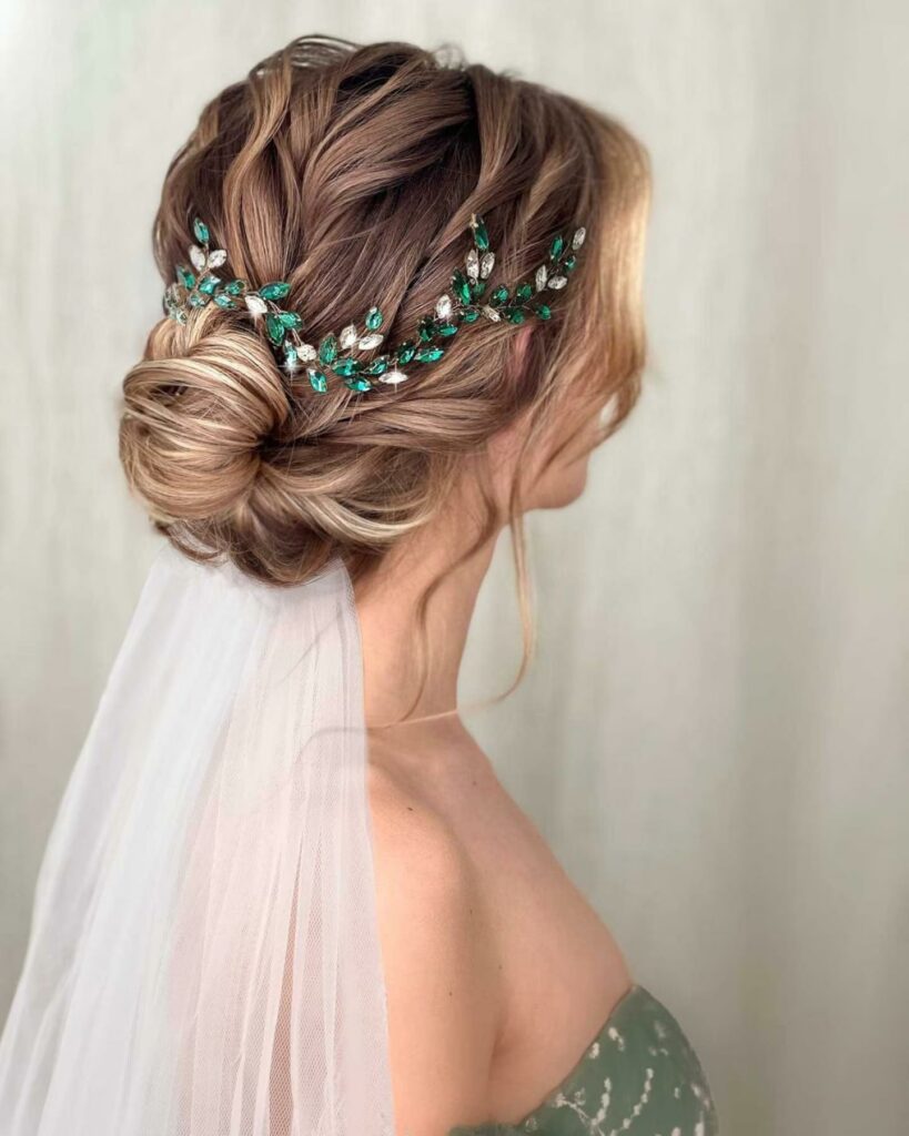 emerald green bridal hair vine with crystals