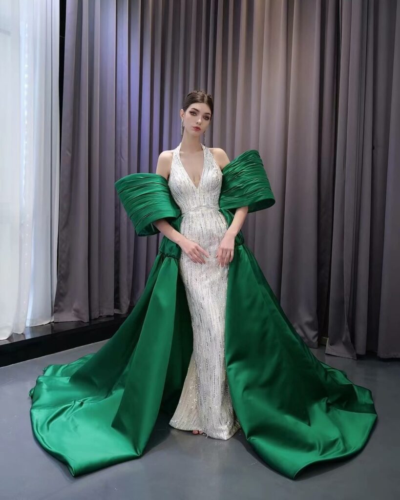 emerald green mermaid wedding dress with removable train