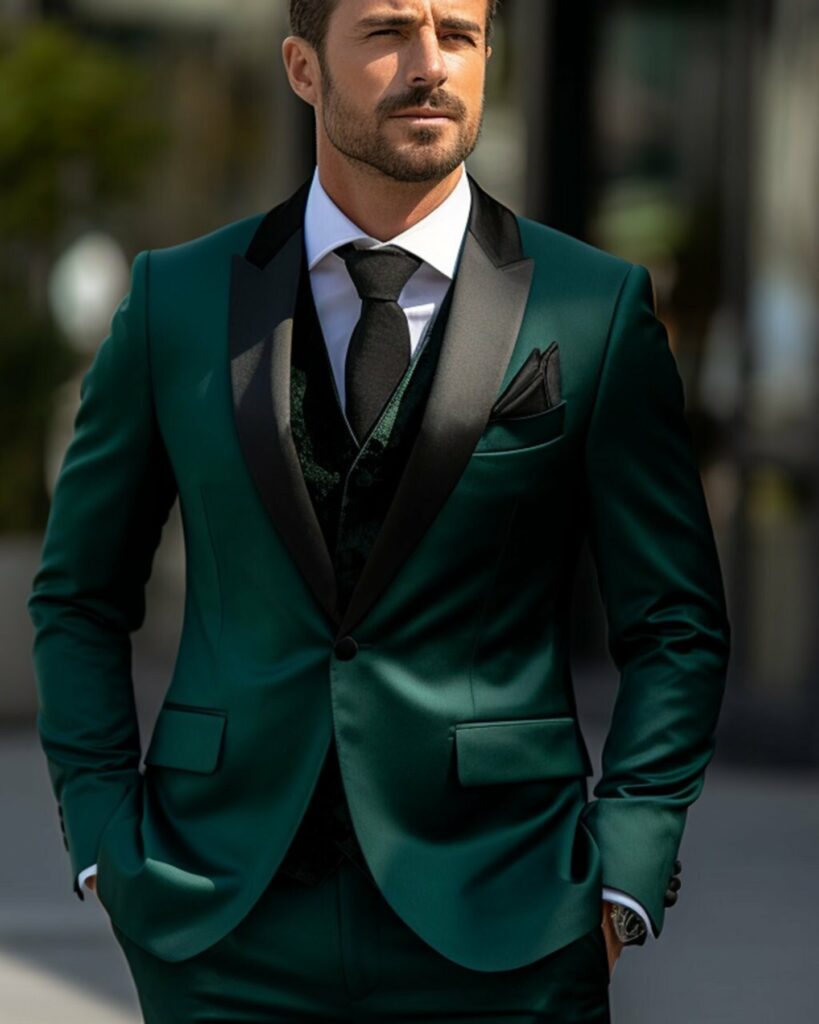 emerald green tuxedo suit for groomsmen