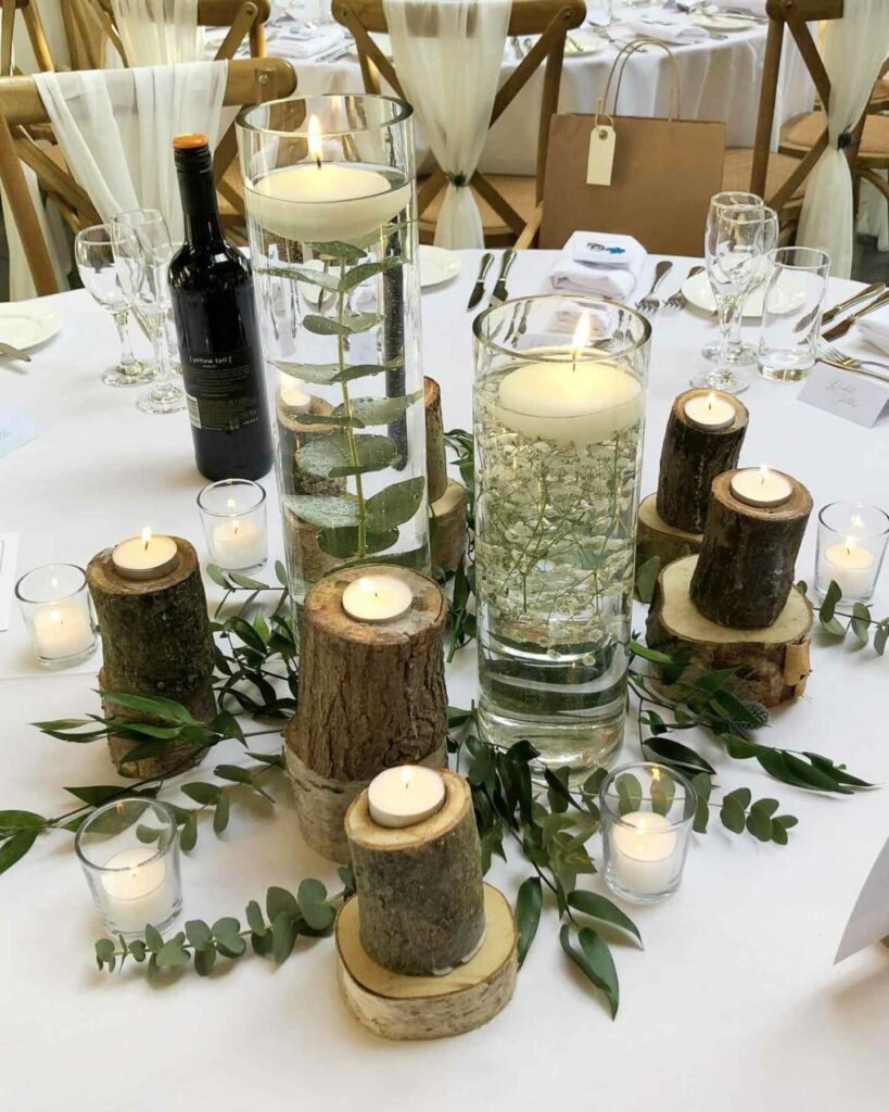 floating candle rustic wedding centerpiece