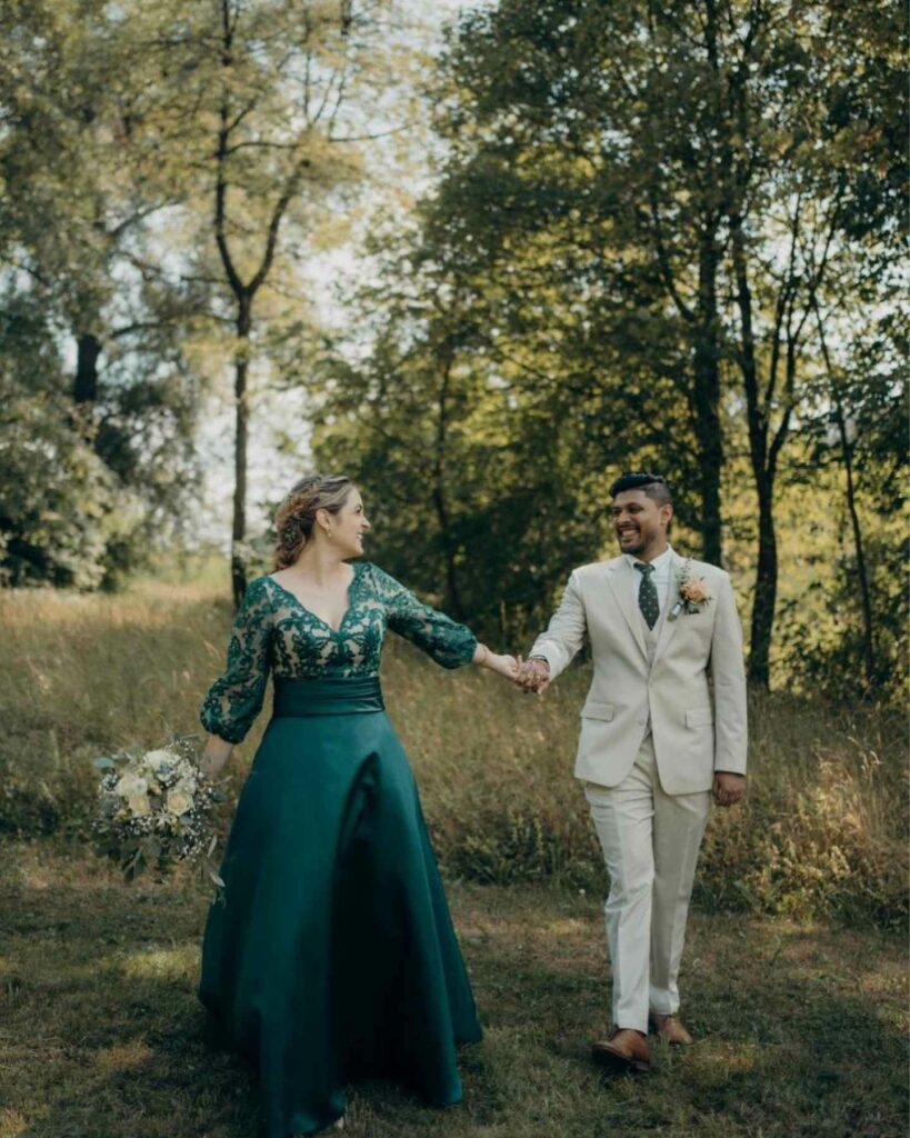 gold and green satin wedding dresses ideas