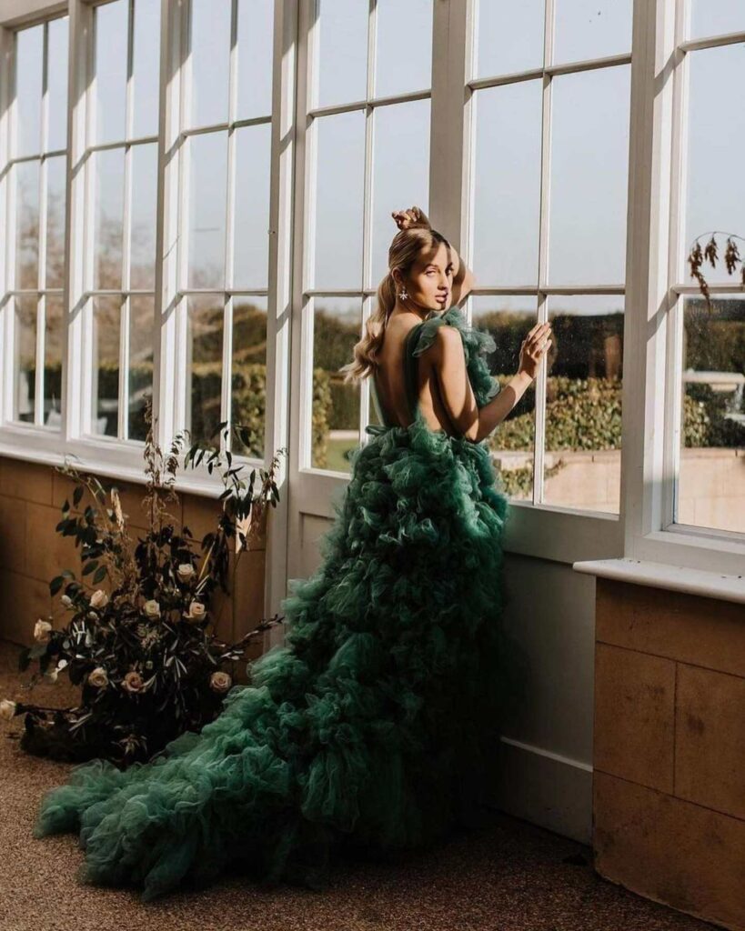 green tulle wedding dress