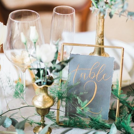 grey and gold wedding table decor