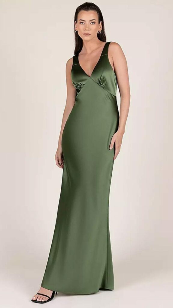 olive green sating bridesmaid dresses