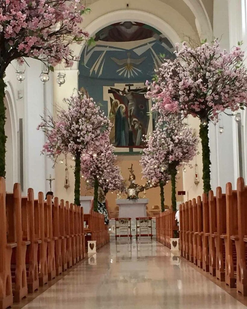 cherry blossom church tree wedding decoration ideas