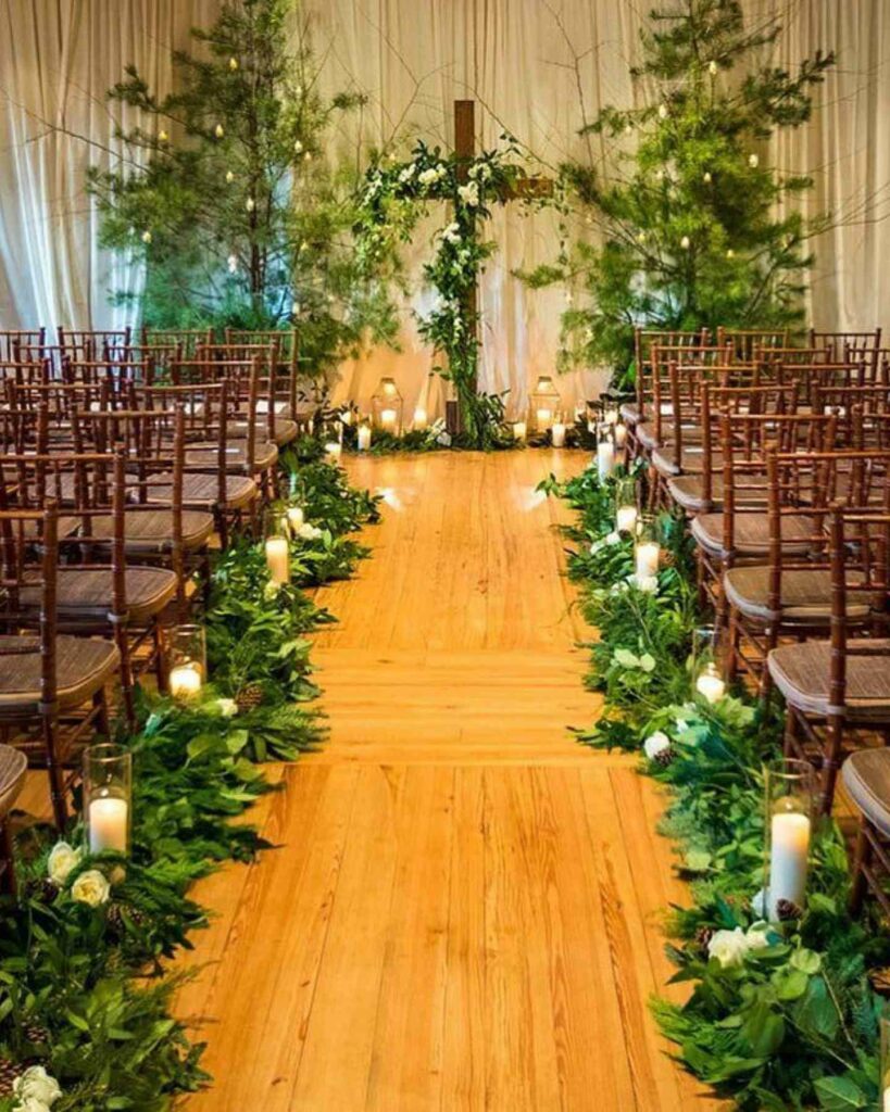church wedding aisle decoration with candles